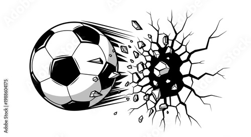 Soccer ball crashing through wall.