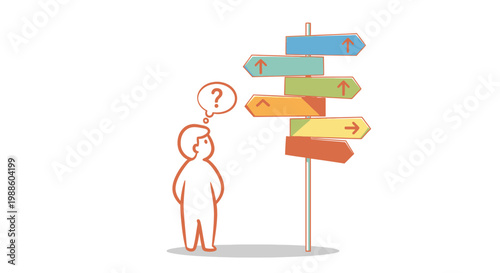 Person standing confused at a crossroads.