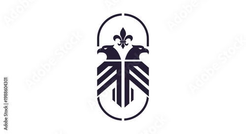 Minimalist double headed eagle heraldic logo with fleur de lis