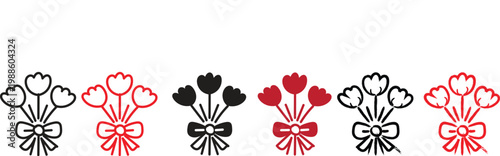  Floral bouquet icon set with tulips and ribbon in solid. Hand Drawn Tulip Flower Bouquet Silhouette Set for Minimalist Floral Logo Design
