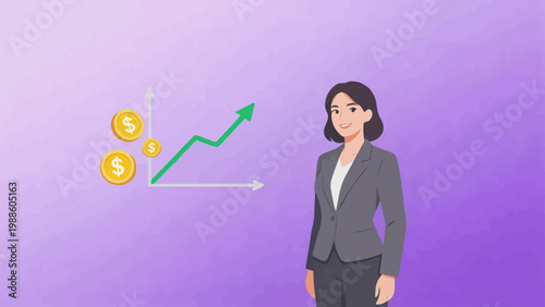 Businesswoman with financial growth chart