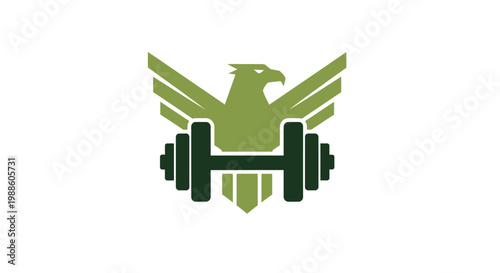 Minimalist eagle mascot logo with dumbbell for gym fitness