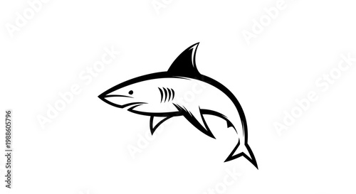 Minimalist black and white shark mascot illustration isolated on white