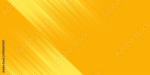 Yellow halftone pattern. Retro comic gradient background. Bright orange pixelated dotted texture overlay. Cartoon pop art faded gradient pattern.