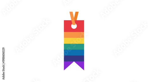 Vibrant rainbow bookmark illustration celebrating pride month with colorful stripes and ribbon