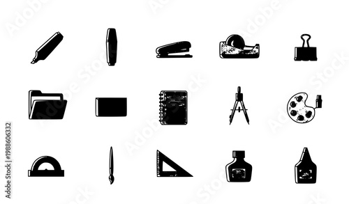 Creative doodle stationery icons with school supply elements in sketch style vector illustration