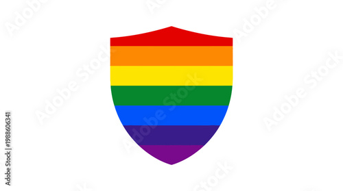A vibrant flat vector illustration of a shield adorned with the iconic rainbow colors, symbolizing LGBTQ+ pride month and inclusivity