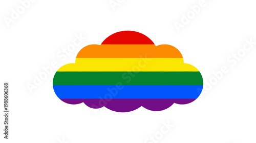 A stylized cloud in the colors of the rainbow flag, representing pride month and inclusivity in a vibrant, simple graphic