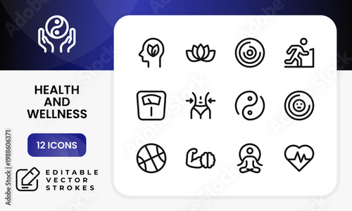 Health and wellness icon set. This professional health and wellness clean line icon bundle focuses on apples and organic food for healthy dieting.