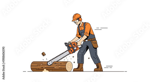 Man using a chainsaw to cut wood.