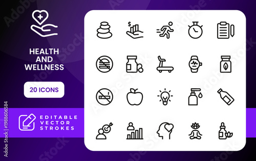 Health and wellness icon set. Professional health and wellness flat line icon collection includes bicycle and helmet symbols for safety sport.