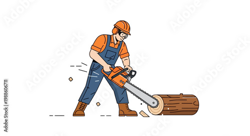 Man using a chainsaw to cut wood.