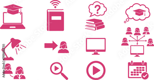 Educational and digital learning icons representing online study tools and resources for modern classrooms
