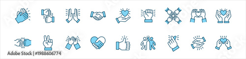 Hand sign expression of love icon set. Containing icon symbol : applause, fist bump, handshake, love, expression of love, peace, thumb up, care, passion, support, partnership, trust, cooperation.