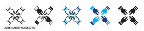 Teamwork and cooperation icon set. Icon symbol for cooperation, teamwork, unity, collaboration, partnership, togetherness, support, community, connection, solidarity, alliance, group.
