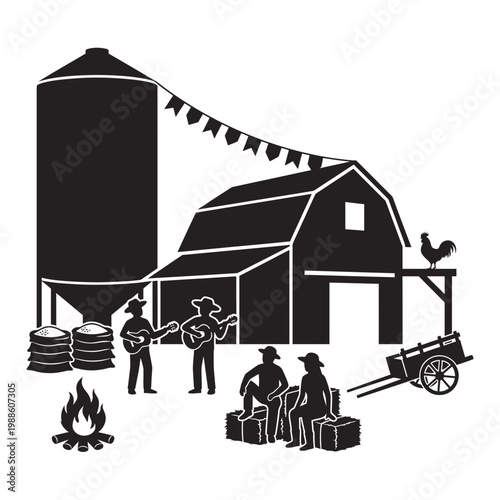 Sao Joao festival street with bonfire and dancers