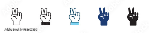 Hand peace sign icon set. Icon symbol for peace sign, hand gesture, victory, v sign, freedom, positive, greeting, friendly, symbol. Vector illustration