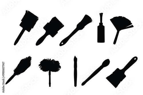 Paint and Makeup Brush Silhouettes Set, Cosmetic and Artist Tool Vector Icons