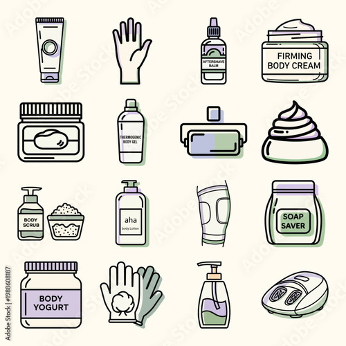Body Care Outline Icons or Skincare Line Art Essentials
