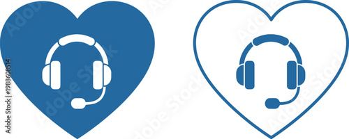 Tableau sur toile Customer support headset icon in blue heart shape for call center and helpline s