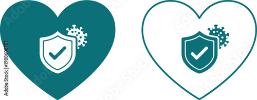 Heart icon with shield and virus symbol representing health protection and immunity concept