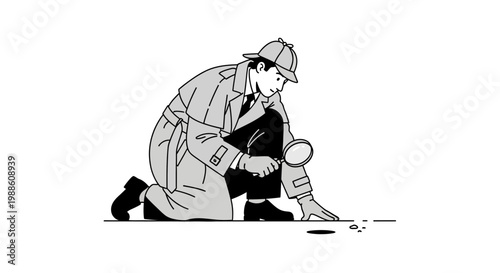 A detective examining evidence on the ground.