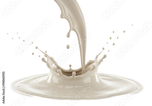 Macro, high-speed freeze-frame of ultra-smooth, premium melted white chocolate splashing mid-air, emphasizing viscosity and cinematic rim lighting on a white background. Concept for luxury food