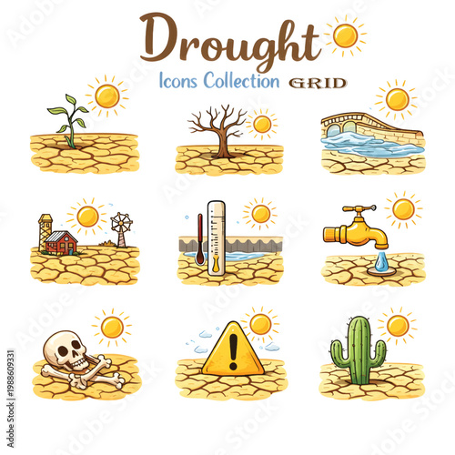Drought Concept Illustration – Dry Land, Water Scarcity and Climate Change Environment Crisis