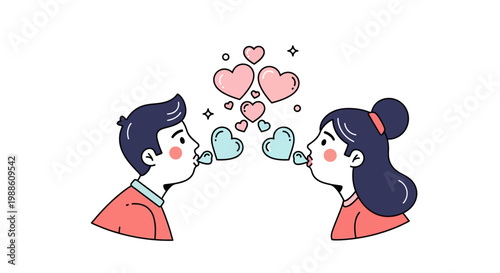 Cartoon couple sharing love and affection.