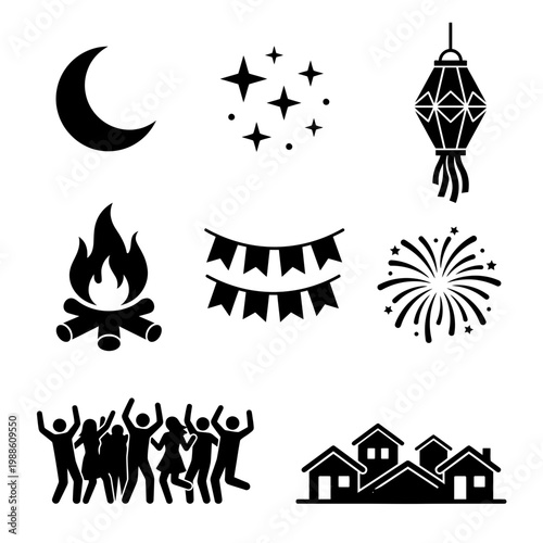 Sao Joao night village with bonfire and bunting vector