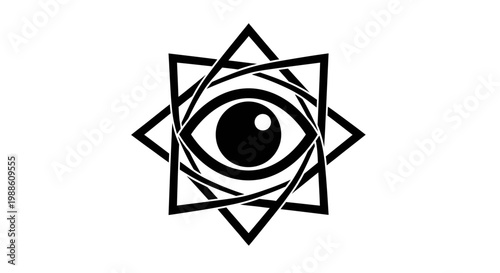 Minimalist eye icon inside geometric star pattern on white background