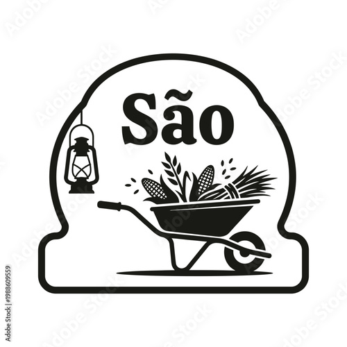 Sao Joao harvest wheelbarrow badge vector
