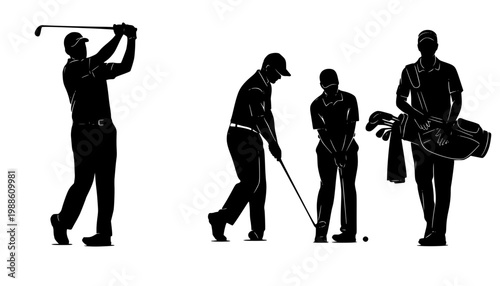 Golf silhouettes, Vector set of golf players
