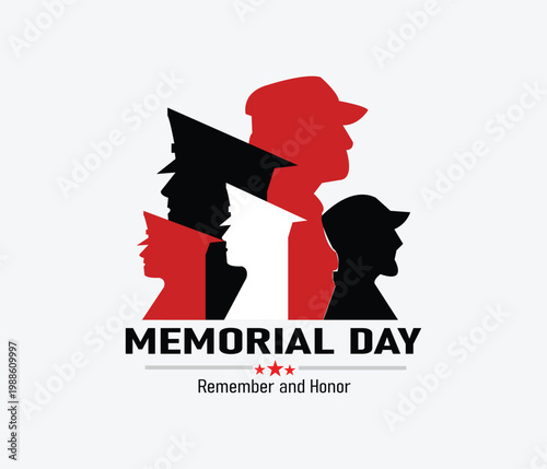 Memorial day design with silhouettes of soldiers .
