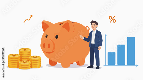 Businessman with piggy bank and coins