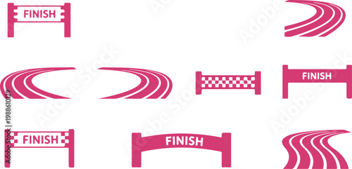 Set of colorful finish line icons and symbols for sports events and race track designs isolated on transparent background