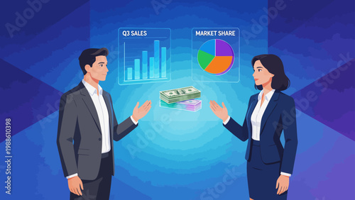 Business meeting with sales data