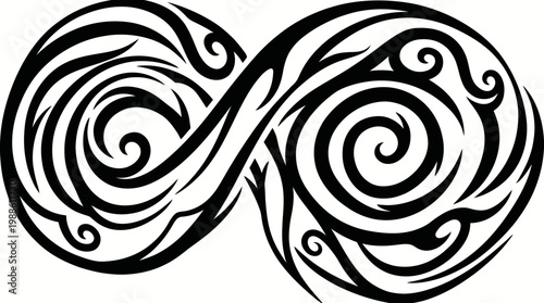 Black Infinity Symbol with Swirls Design.