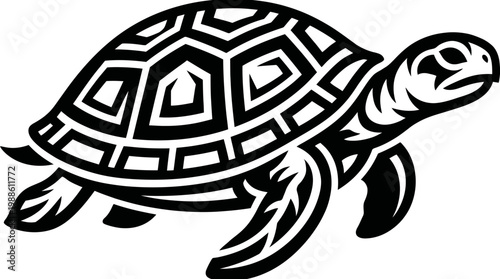 Black and white turtle illustration.