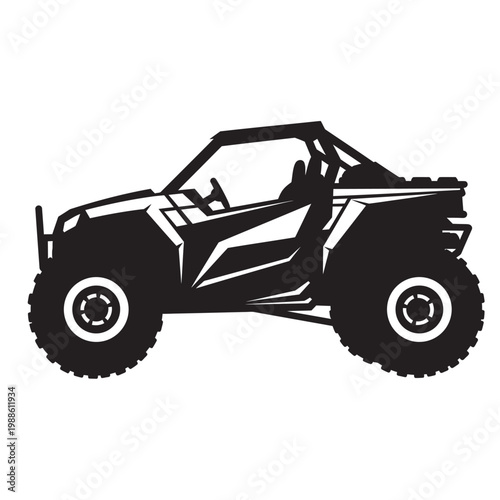 Black silhouette of an off-road buggy vehicle with rugged tires, ideal for adventure and motorsport themes.