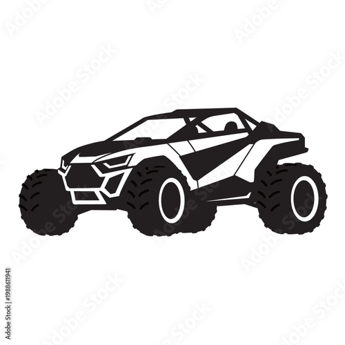 Black silhouette of an off-road buggy vehicle with rugged tires, ideal for adventure and motorsport themes.