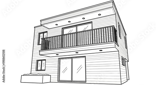 Modern House Exterior Design Sketch Illustration.