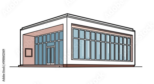 Modern Minimalist Building with Large Windows.