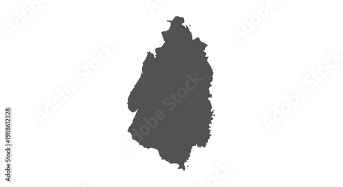 A stark black silhouette resembling an abstract landmass or island shape against white high quality professional