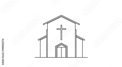 Simple Church Building Line Drawing Illustration.