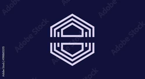 Minimalist geometric hexagon logo on dark blue background