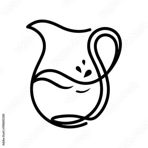 Elegant Outline of a Decorative Pitcher with Curved Handle and Leaf Motif