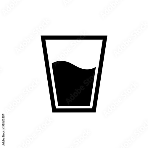 Black silhouette of a glass with liquid on a white background for graphic design use