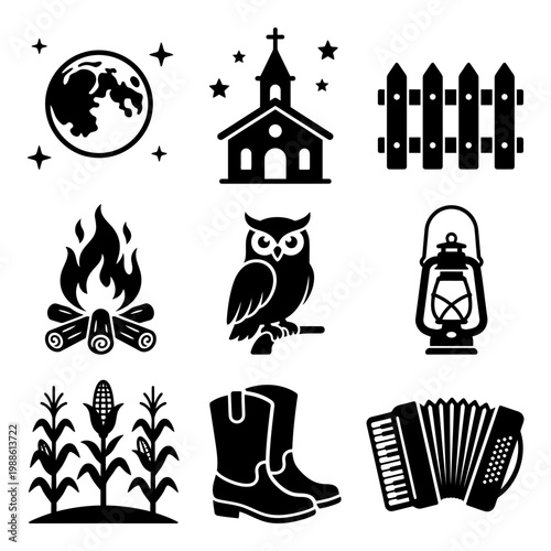 Sao Joao fan emblem with lantern wheat and sunburst