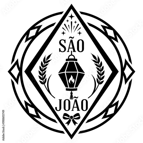 Sao Joao festive badge with lantern music note and bonfire